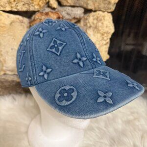 Blue Denim Embossed Pattern Baseball Cap